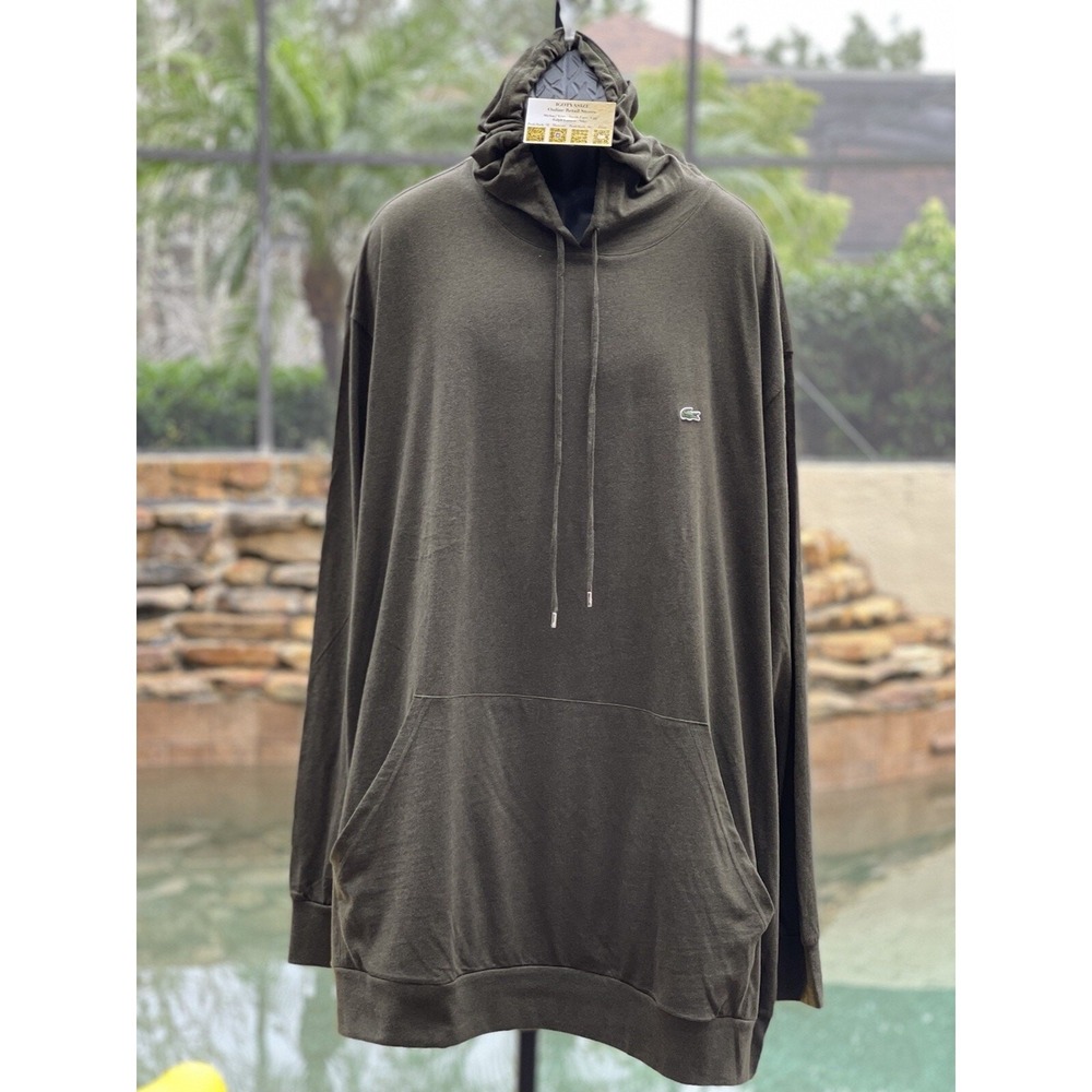 Lacoste Big & Tall Men's Olive Cotton Hoodie Tee 4X | Long Sleeve Pullover